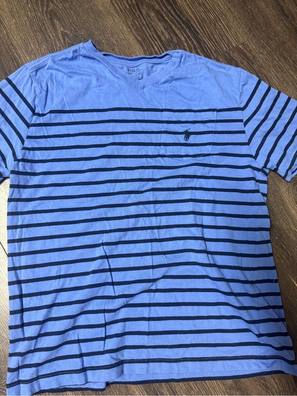 Polo by Ralph Lauren Light Blue Navy Striped Pocket Tee
